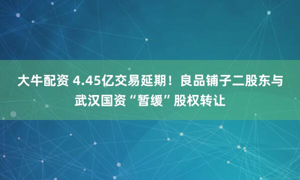 大牛配资 4.45亿交易延期！良品铺子二股东与武汉国资“暂缓”股权转让